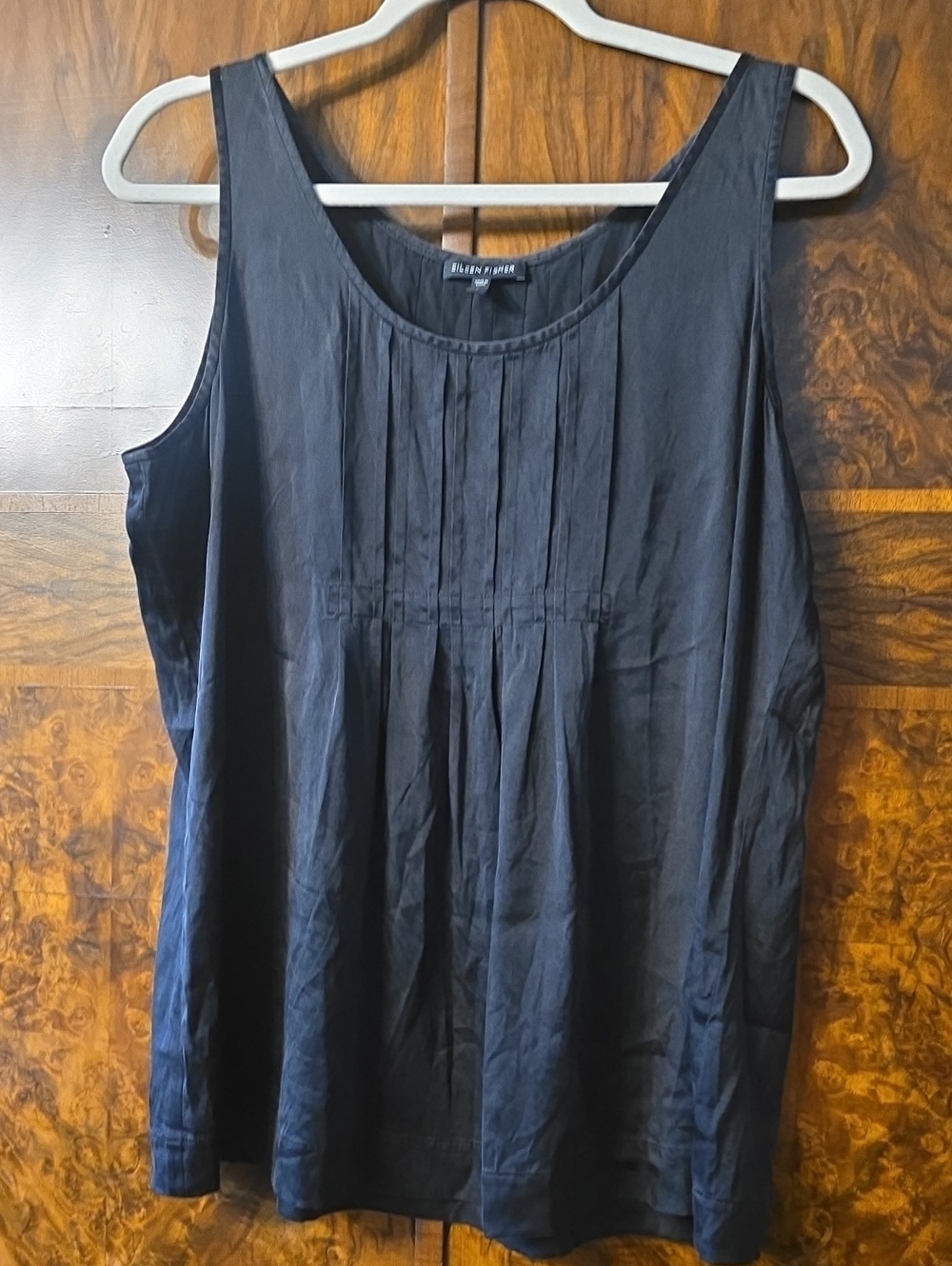 Eileen Fisher Black Pintuck Scoop Tank